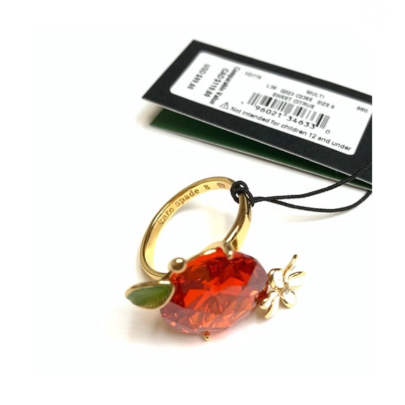 NWT Kate Spade ♠️ SWEET CITRUS ORANGE 12K Gold Plated Brass CZ Stones Ring - Picture 5 of 8